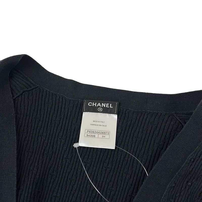 Chanel Cardigan 34 S Black Long Length Cotton Silk