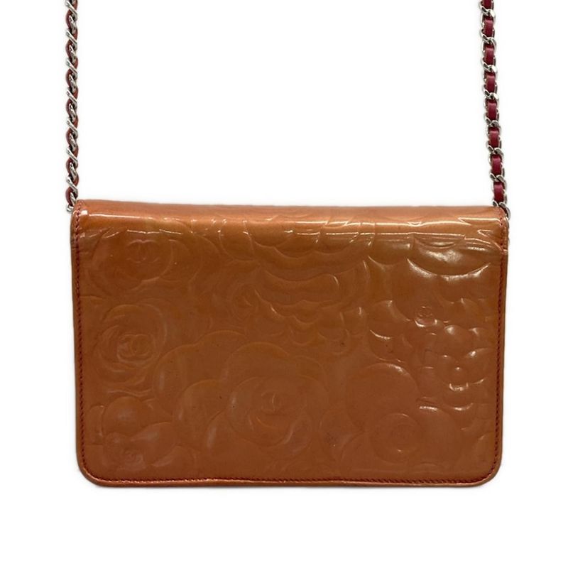 Chanel Wallet Camellia Pink Chain Silver Leather