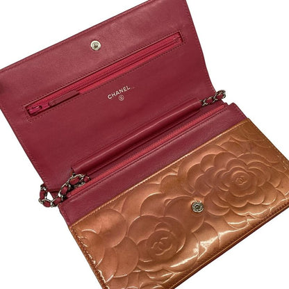 Chanel Wallet Camellia Pink Chain Silver Leather