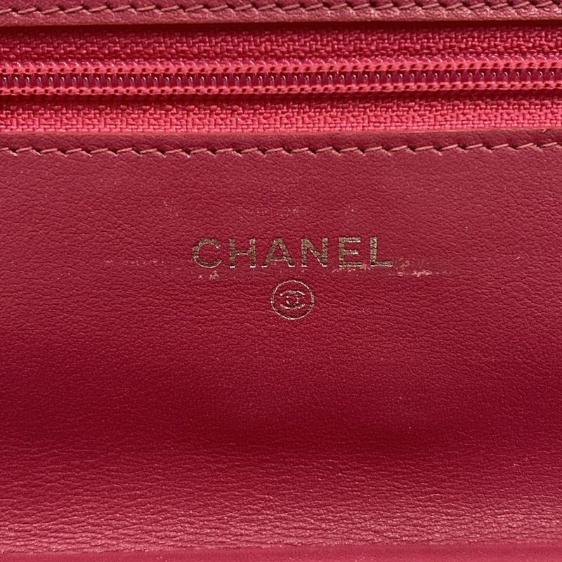 Chanel Wallet Camellia Pink Chain Silver Leather