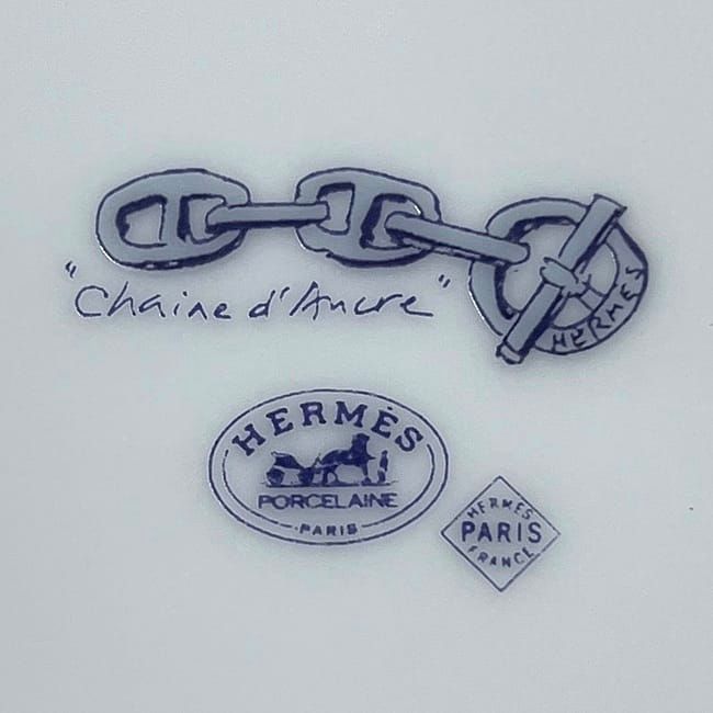 Hermes Plate White Blue Chaine D'ancre Round Ceramic