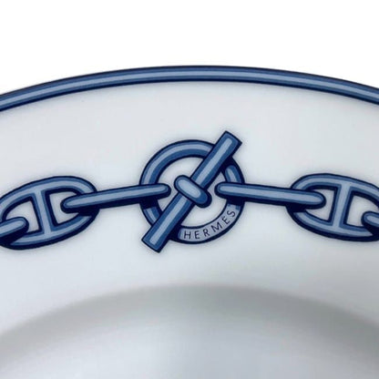 Hermes Plate White Blue Chaine D'ancre Round Ceramic