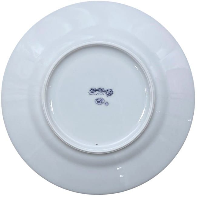 Hermes Plate White Blue Chaine D'ancre Round Ceramic