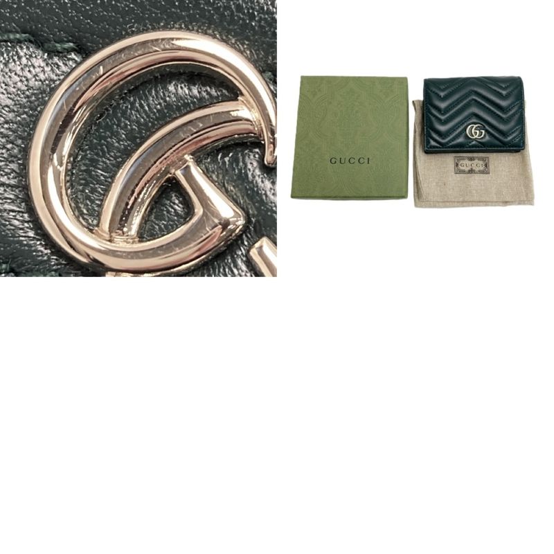 Gucci GG Marmont Double Card Case Wallet Green Bifold Box with Cloth Handbag