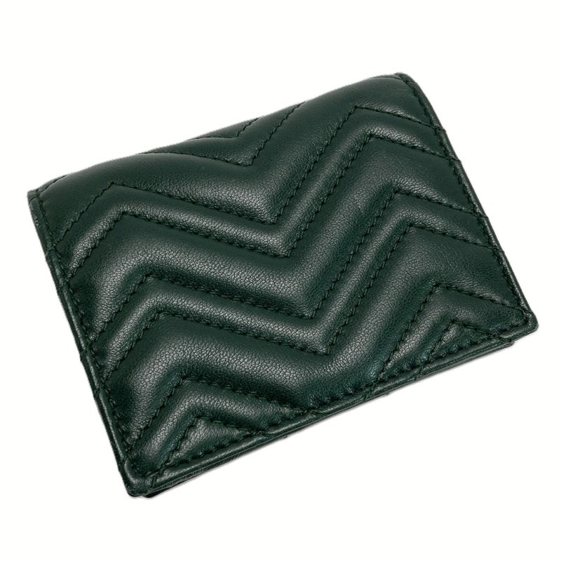 Gucci GG Marmont Double Card Case Wallet Green Bifold Box with Cloth Handbag