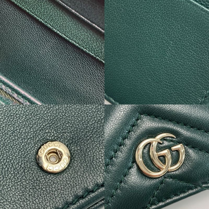 Gucci GG Marmont Double Card Case Wallet Green Bifold Box with Cloth Handbag