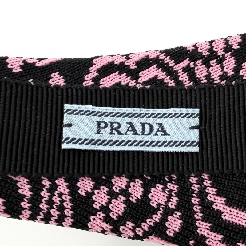 Prada Hair Headband Triangle Logo Canvas Black Pink Silver