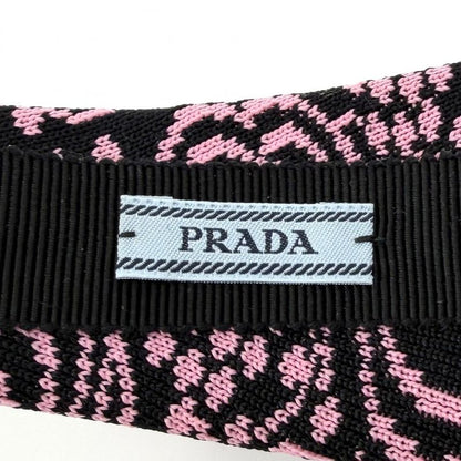 Prada Hair Headband Triangle Logo Canvas Black Pink Silver