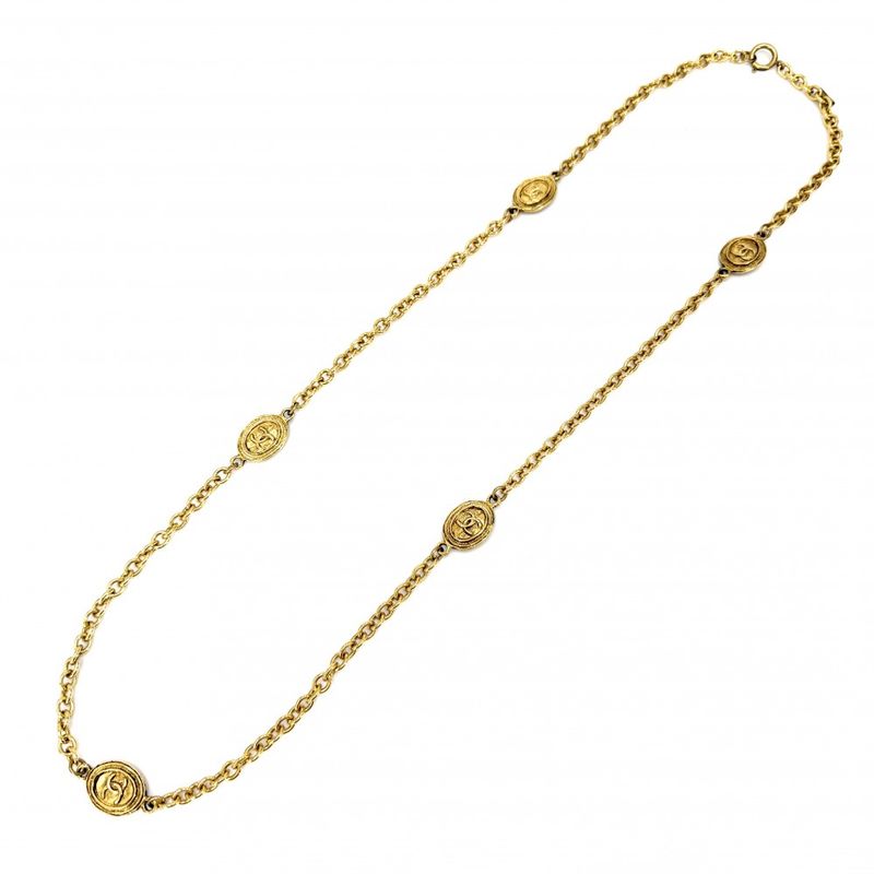 Chanel Necklace CC Logo Long Gold Plated