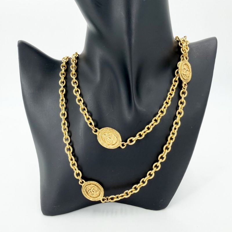 Chanel Necklace CC Logo Long Gold Plated