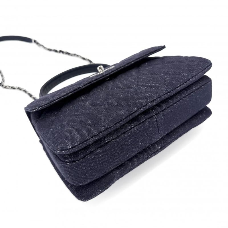 Chanel 2-Way Quilted CC Logo Shoulder Bag Crossbody Chain Turnlock Denim