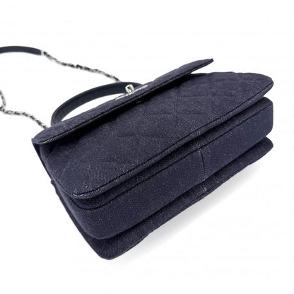 Chanel 2-Way Quilted CC Logo Shoulder Bag Crossbody Chain Turnlock Denim