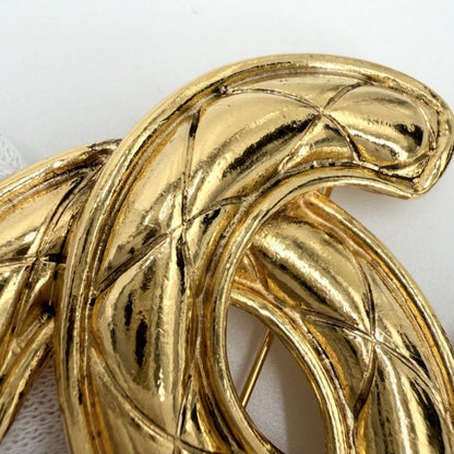 Chanel Brooch Quilted CC Logo Vintage Gold Plated