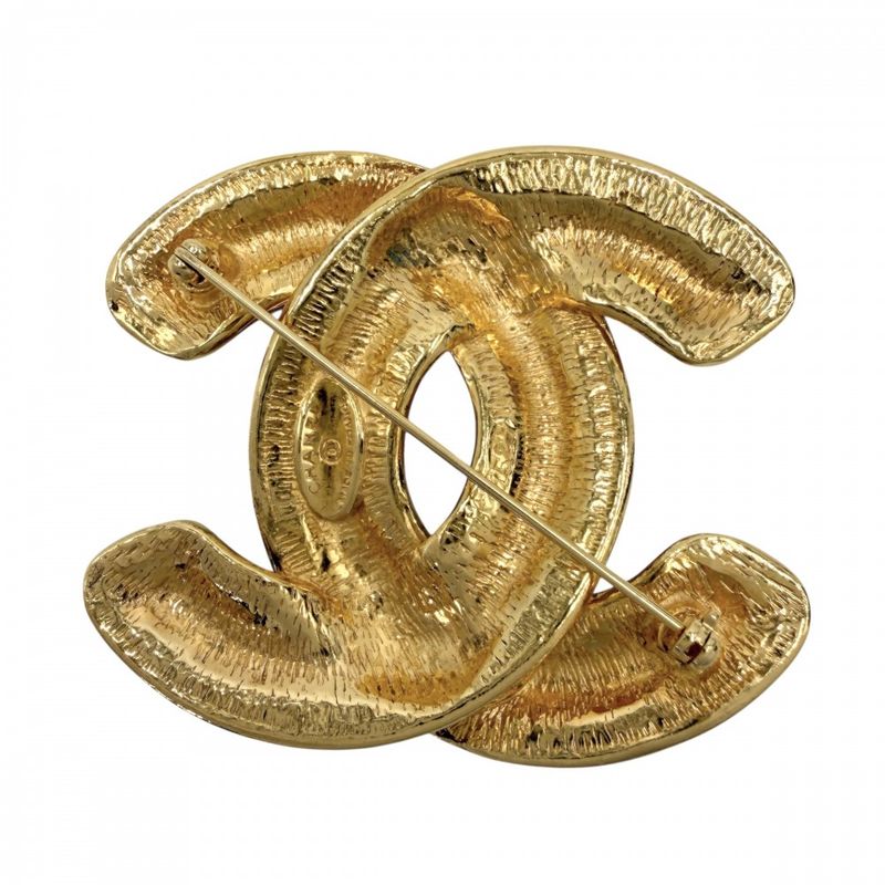 Chanel Brooch Quilted CC Logo Vintage Gold Plated