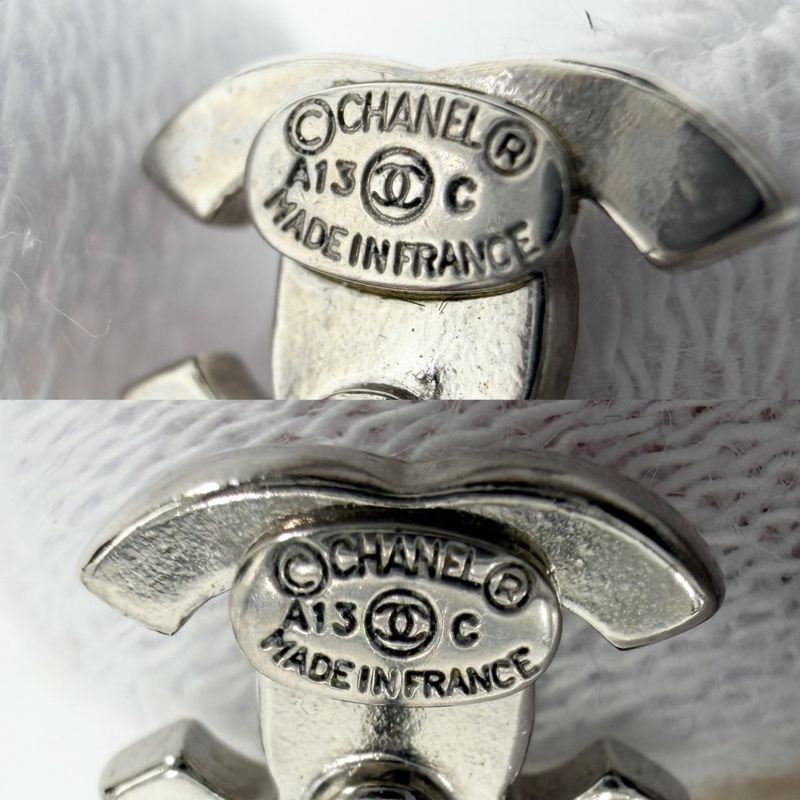 Chanel Earrings CC Logo Swing Rhinestone White Silver