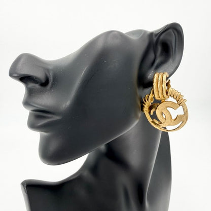 Chanel Earrings CC Logo Vintage Round Gold Plated