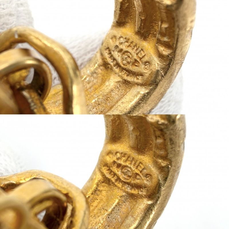 Chanel Earrings CC Logo Vintage Round Gold Plated
