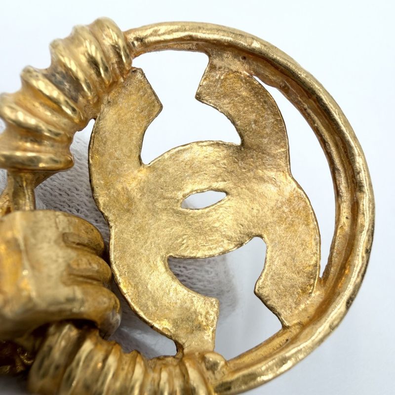 Chanel Earrings CC Logo Vintage Round Gold Plated