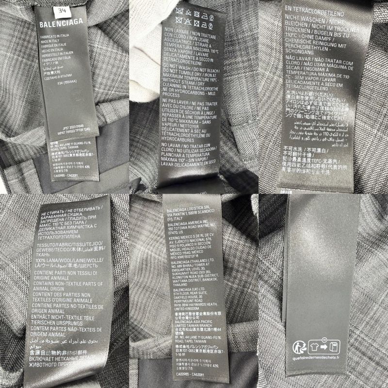 Balenciaga Pants Check Wide 34 Gray Black Wool