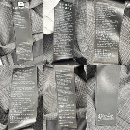 Balenciaga Pants Check Wide 34 Gray Black Wool