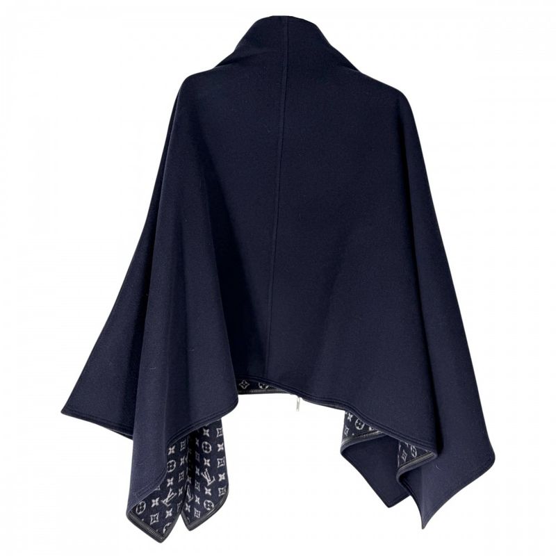 Louis Vuitton Poncho Reversible Monogram 34 Navy Black Silver Wool Silk