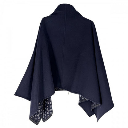Louis Vuitton Poncho Reversible Monogram 34 Navy Black Silver Wool Silk