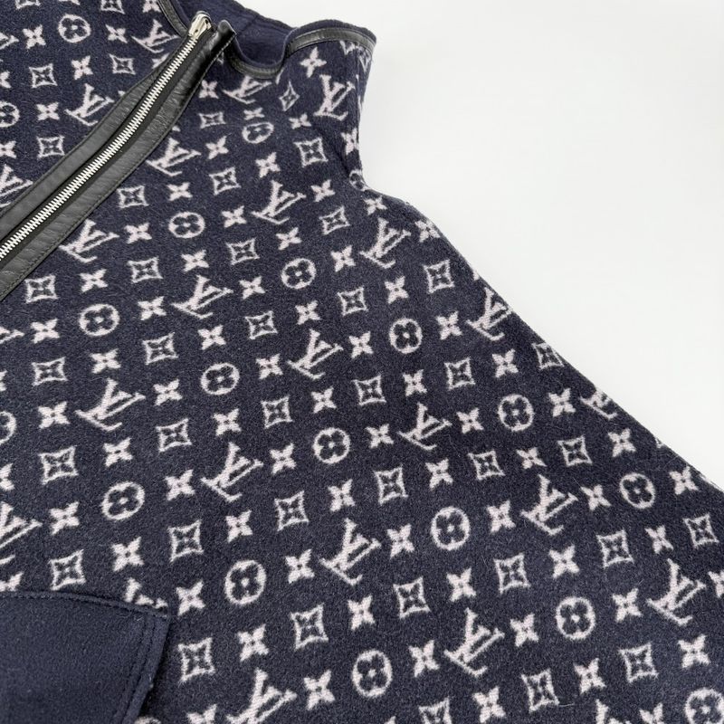 Louis Vuitton Poncho Reversible Monogram 34 Navy Black Silver Wool Silk