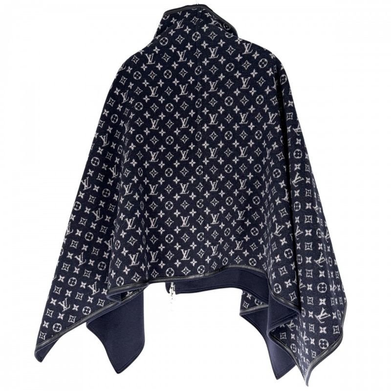Louis Vuitton Poncho Reversible Monogram 34 Navy Black Silver Wool Silk