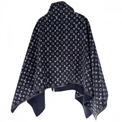 Louis Vuitton Poncho Reversible Monogram 34 Navy Black Silver Wool Silk