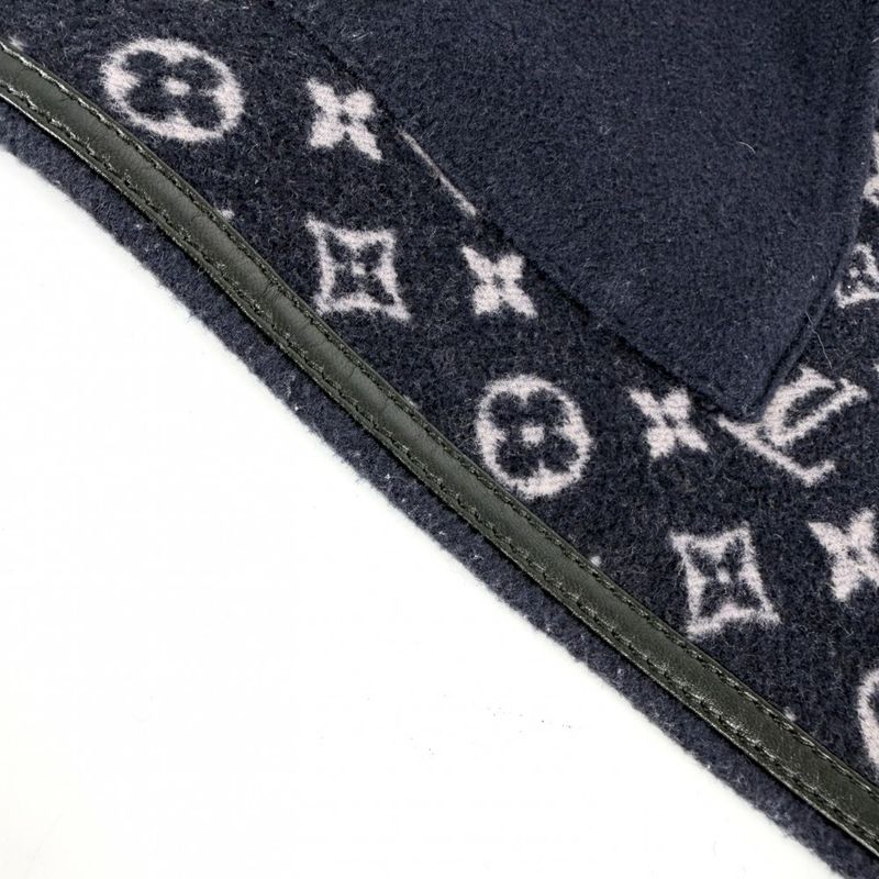 Louis Vuitton Poncho Reversible Monogram 34 Navy Black Silver Wool Silk