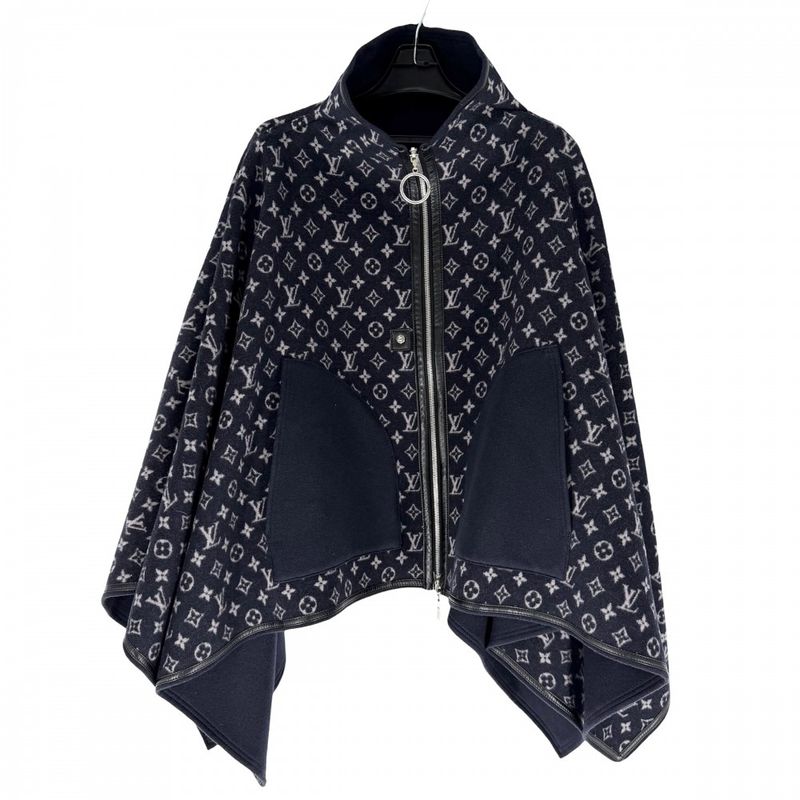Louis Vuitton Poncho Reversible Monogram 34 Navy Black Silver Wool Silk