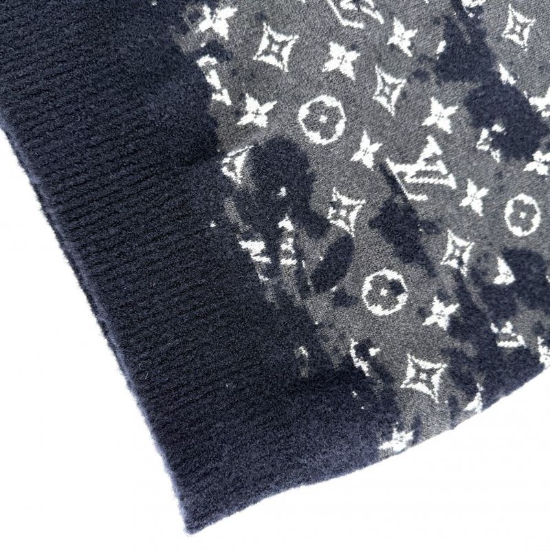Louis Vuitton Knit Monogram Distressed Top Long Sleeve XS Navy Gray Wool Nylon