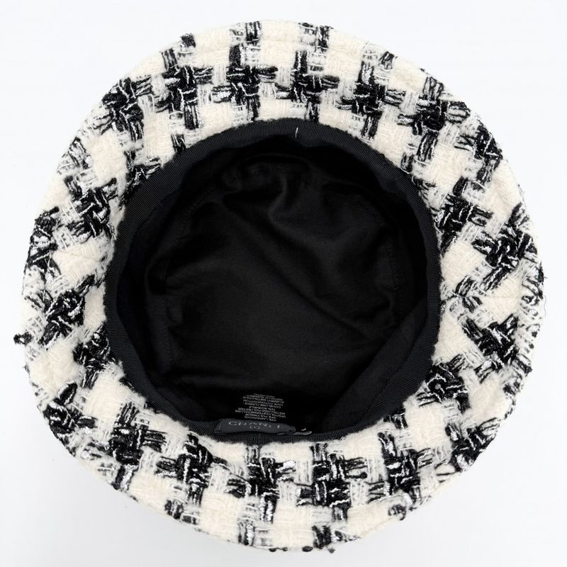 Chanel Hat Tweed Bucket Hat CC Logo M Wool Polyamide Black Ivory