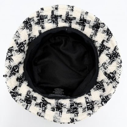Chanel Hat Tweed Bucket Hat CC Logo M Wool Polyamide Black Ivory