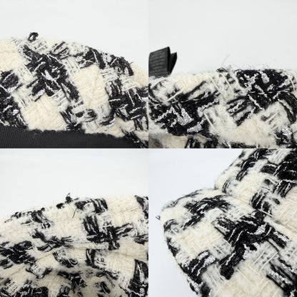 Chanel Hat Tweed Bucket Hat CC Logo M Wool Polyamide Black Ivory
