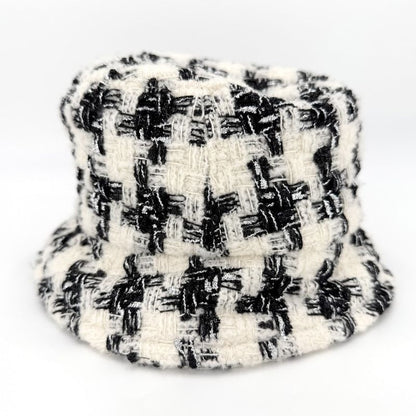 Chanel Hat Tweed Bucket Hat CC Logo M Wool Polyamide Black Ivory