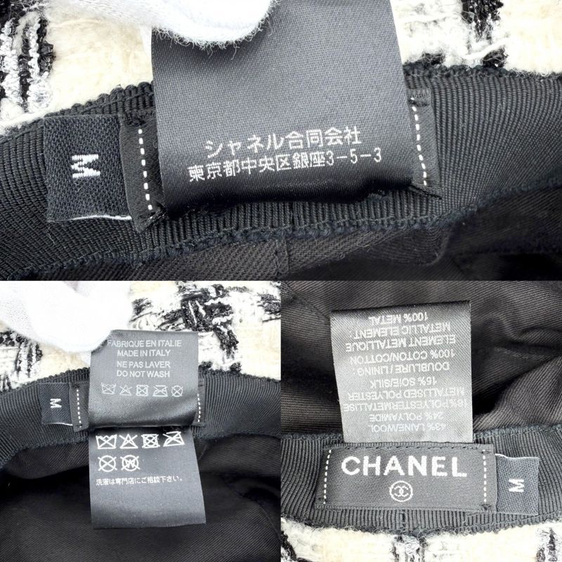 Chanel Hat Tweed Bucket Hat CC Logo M Wool Polyamide Black Ivory