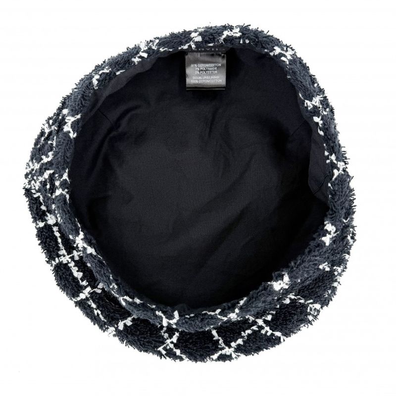 Chanel Beret Check Hat CC Logo M Cotton Polyamide Polyester Black White Spring