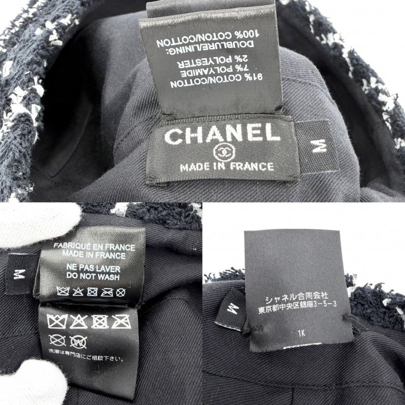 Chanel Beret Check Hat CC Logo M Cotton Polyamide Polyester Black White Spring