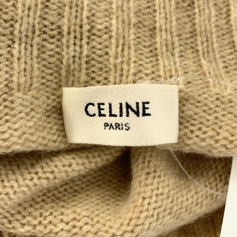 Celine Rib Contrast Turtleneck Knit Beige