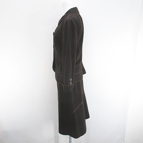 Louis Vuitton Set Jacket Knee Length Skirt Silk 42 Brown Snap Button Roll Up
