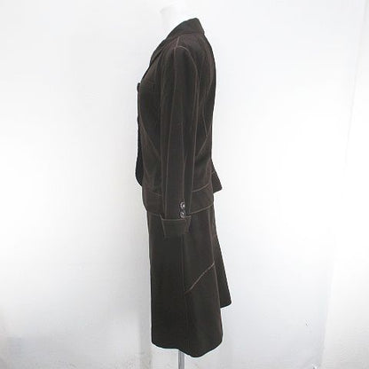 Louis Vuitton Set Jacket Knee Length Skirt Silk 42 Brown Snap Button Roll Up