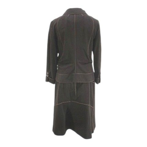 Louis Vuitton Set Jacket Knee Length Skirt Silk 42 Brown Snap Button Roll Up