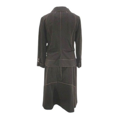 Louis Vuitton Set Jacket Knee Length Skirt Silk 42 Brown Snap Button Roll Up