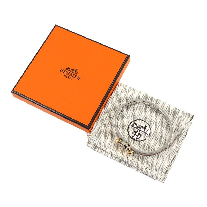 Hermes Mini Click Chaine D'ancre Bangle Brown Glasse Silver Gold Bracelet