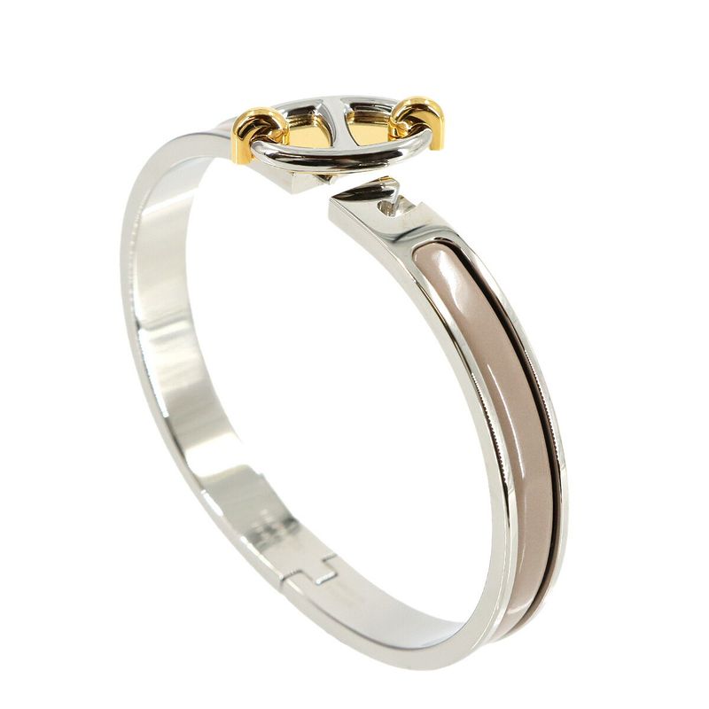 Hermes Mini Click Chaine D'ancre Bangle Brown Glasse Silver Gold Bracelet