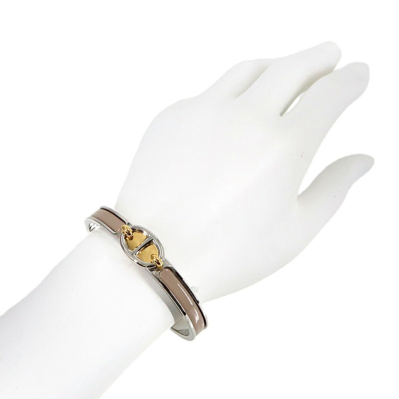 Hermes Mini Click Chaine D'ancre Bangle Brown Glasse Silver Gold Bracelet