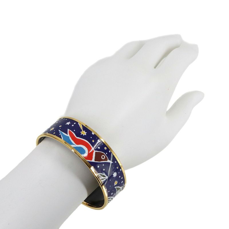 Hermes Enamel GM Bangle Bracelet Blue Gold Email GM