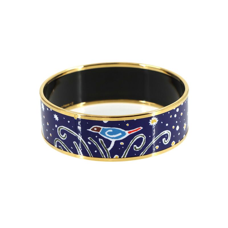 Hermes Enamel GM Bangle Bracelet Blue Gold Email GM