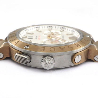 Versace Watch Pro Date Small Second Dual Time Display Sunray Silver Dial SS